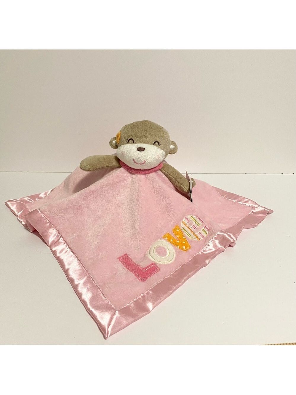 Carters Monkey Lovey LOVE Pink Satin Back Baby Girl 2012 NWT Plush Toy